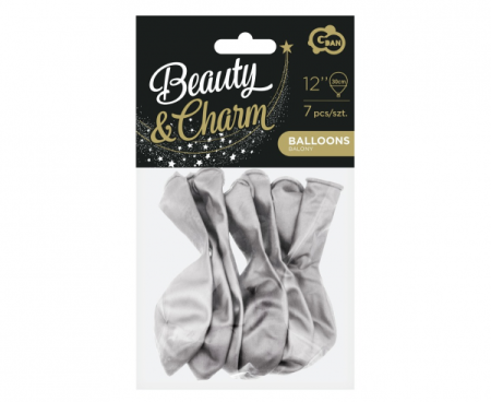 Balony Beauty&Charm, platynowe srebrne 12"/ 7 szt., zestaw - Godan S.A. zdjęcie 3