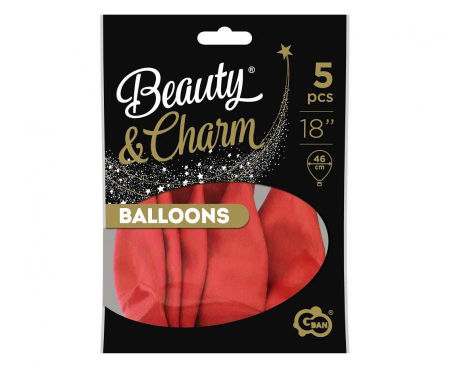 Balony Beauty&Charm, pastelowe, czerwone 18" / 5 szt. - Godan S.A. zdjęcie 3