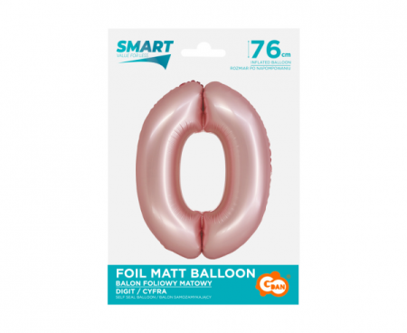 Balon foliowy Smart, Cyfra 0, j. różowa matowa, 76 cm - Godan S.A. zdjęcie 2