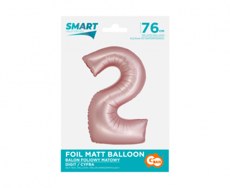 Balon foliowy Smart, Cyfra 2, j. różowa matowa, 76 cm - Godan S.A. zdjęcie 2