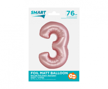 Balon foliowy Smart, Cyfra 3, j. różowa matowa, 76 cm - Godan S.A. zdjęcie 2