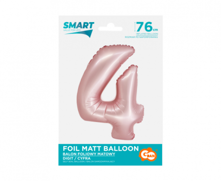 Balon foliowy Smart, Cyfra 4, j. różowa matowa, 76 cm - Godan S.A. zdjęcie 2