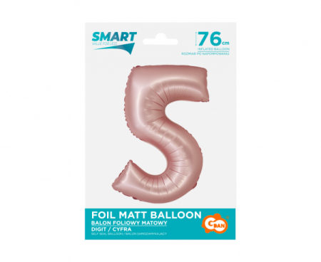 Balon foliowy Smart, Cyfra 5, j. różowa matowa, 76 cm - Godan S.A. zdjęcie 2