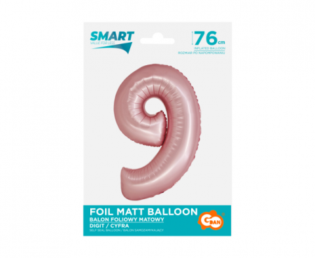 Balon foliowy Smart, Cyfra 9, j. różowa matowa, 76 cm - Godan S.A. zdjęcie 2