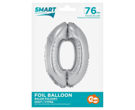 Balon foliowy Cyfra 0, Srebrna, SMART, 76 cm - Godan S.A. zdjęcie 2