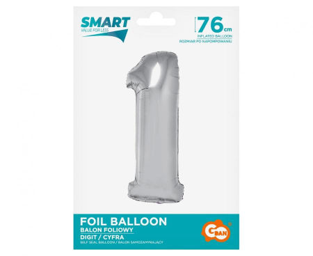 Balon foliowy Smart, Cyfra 1, srebrna, 76 cm - Godan S.A. zdjęcie 2