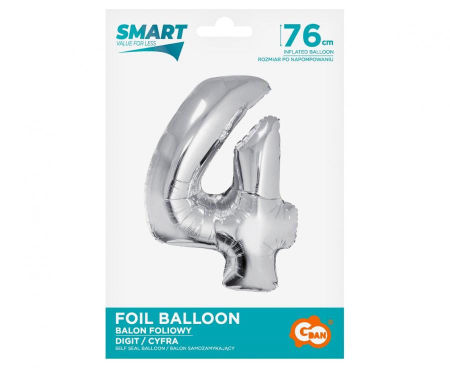 Balon foliowy Smart, Cyfra 4, srebrna, 76 cm - Godan S.A. zdjęcie 2