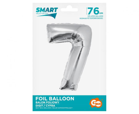 Balon foliowy Smart, Cyfra 7, srebrna, 76 cm - Godan S.A. zdjęcie 2