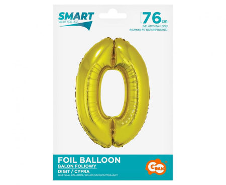 Balon foliowy Smart, Cyfra 0, złota, 76 cm - Godan S.A. zdjęcie 2