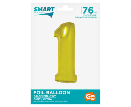 Balon foliowy Smart, Cyfra 1, złota, 76 cm - Godan S.A. zdjęcie 2