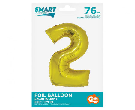 Balon foliowy Smart, Cyfra 2, złota, 76 cm - Godan S.A. zdjęcie 2