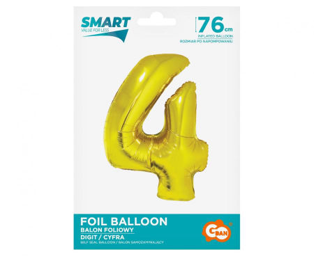 Balon foliowy Smart, Cyfra 4, złota, 76 cm - Godan S.A. zdjęcie 2