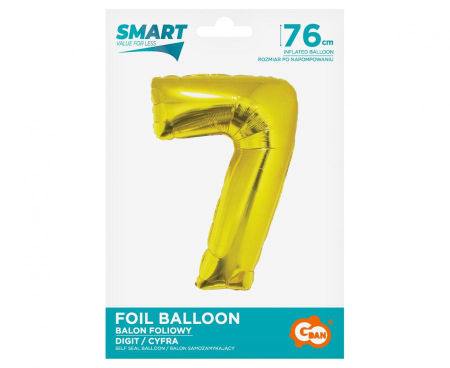 Balon foliowy Smart, Cyfra 7, złota, 76 cm - Godan S.A. zdjęcie 2