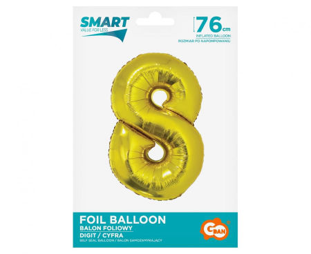 Balon foliowy Smart, Cyfra 8, złota, 76 cm - Godan S.A. zdjęcie 2