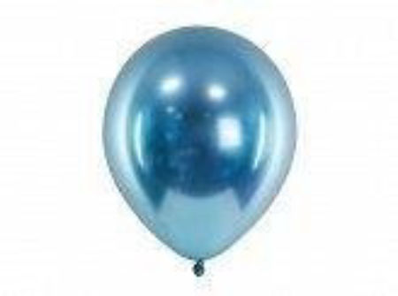 Balony Glossy balloons, niebieski chrom, 12", 30cm, 50 szt., lustrzane, zestaw - PartyDeco zdjęcie 3