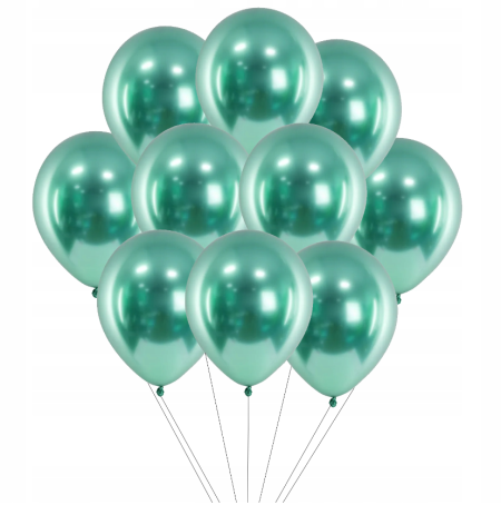 Balony Glossy balloons, zielony chrom, 12", 30cm, 10 szt., lustrzane, zestaw - PartyDeco zdjęcie 1