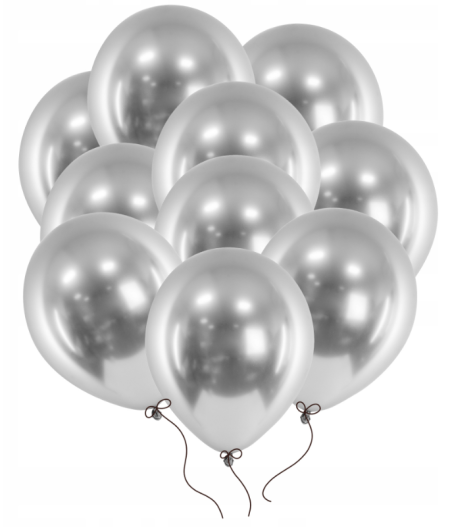 Balony Glossy balloons, srebrny, silver chrom, 12", 30cm, 10 szt., lustrzane, zestaw - PartyDeco zdjęcie 1