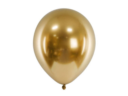 Balony Glossy balloons, złoty chrom, 12", 30cm, 10 szt., lustrzane, zestaw - PartyDeco zdjęcie 3