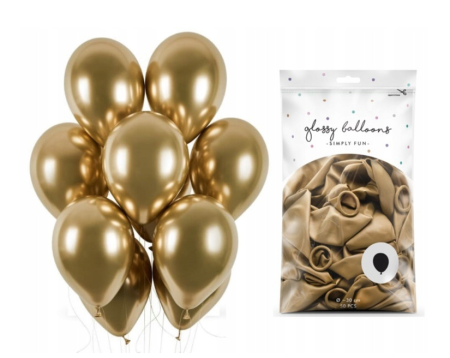 Balony Glossy balloons, złoty chrom, 12", 30cm, 50 szt., lustrzane, zestaw - PartyDeco zdjęcie 3