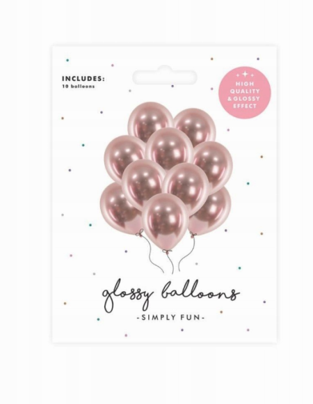 Balony Glossy balloons, Rose Gold, różowo-złoty chrom, 12", 30cm, 10 szt., lustrzane, zestaw - PartyDeco zdjęcie 2