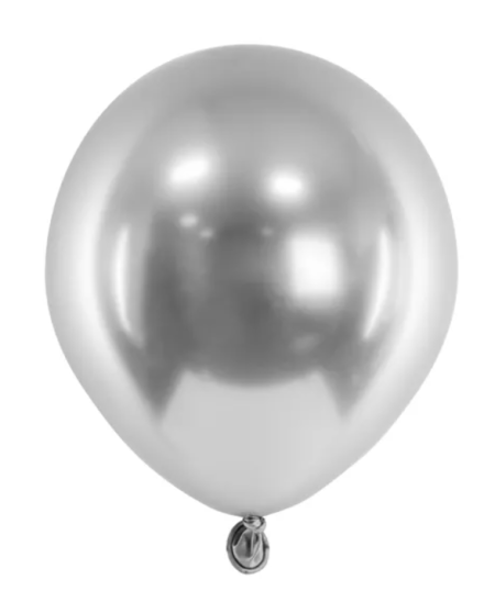 Balony Glossy balloons, srebrny, silver chrom, 5", 12cm, 50 szt., lustrzane, zestaw - PartyDeco zdjęcie 1