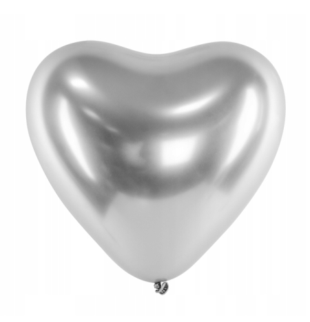 Balony Srebrne Serca Chrom, Glossy silver, 30cm, 50 szt., glossy balloons, zestaw - PartyDeco zdjęcie 3