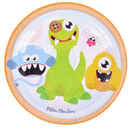 Talerzyki papierowe Pillow Monsters (8 szt.), potworki, 18cm - Arpex zdjęcie 1