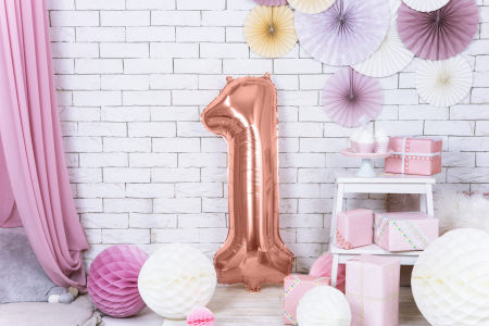 Balon foliowy Cyfra 1, 86cm, różowe złoto - PartyDeco zdjęcie 2