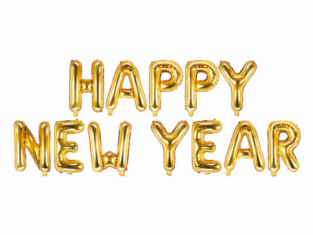 Balon foliowy, napis Happy New Year, 422x46 cm, złoty, girlanda, duży - PartyDeco zdjęcie 1