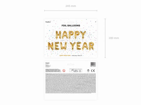 Balon foliowy, napis Happy New Year, 422x46 cm, złoty, girlanda, duży - PartyDeco zdjęcie 2