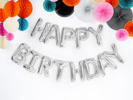 Balon foliowy, napis Happy Birthday, 340x35cm, srebrny - PartyDeco zdjęcie 2
