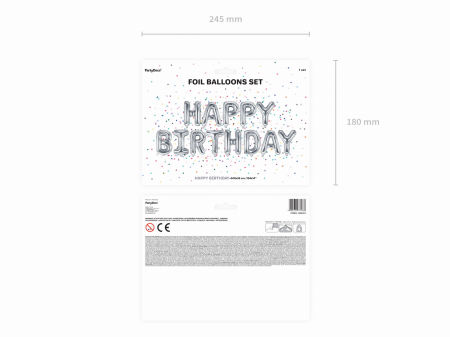 Balon foliowy, napis Happy Birthday, 340x35cm, srebrny - PartyDeco zdjęcie 3