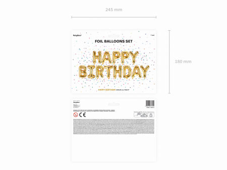 Balon foliowy, napis Happy Birthday, 340x35cm, złoty - PartyDeco zdjęcie 3