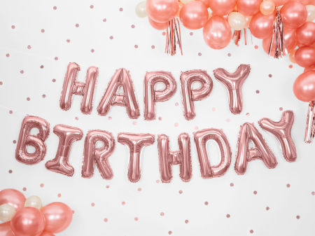Balon foliowy, napis Happy Birthday, 340x35cm, różowe złoto - PartyDeco zdjęcie 2