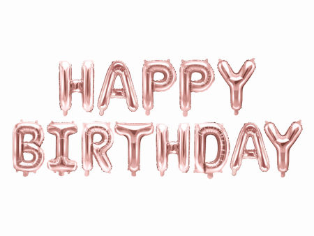 Balon foliowy, napis Happy Birthday, 340x35cm, różowe złoto - PartyDeco zdjęcie 1