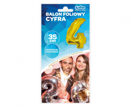 Balon foliowy "Cyfra 4", złota, 35 cm - Godan S.A. zdjęcie 3