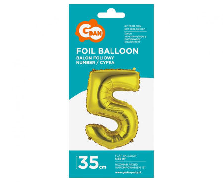 Balon foliowy "Cyfra 5", złota, 35 cm - Godan S.A. zdjęcie 2