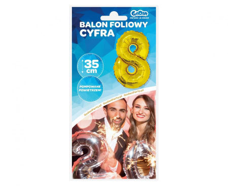 Balon foliowy "Cyfra 8", złota, 35 cm - Godan S.A. zdjęcie 3