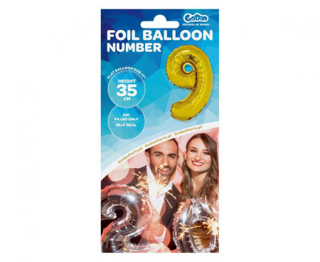 Balon foliowy "Cyfra 9", złota, 35 cm - Godan S.A. zdjęcie 2