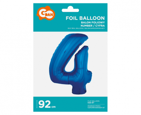 Balon foliowy "Cyfra 4", niebieska, 92 cm - Godan S.A. zdjęcie 2