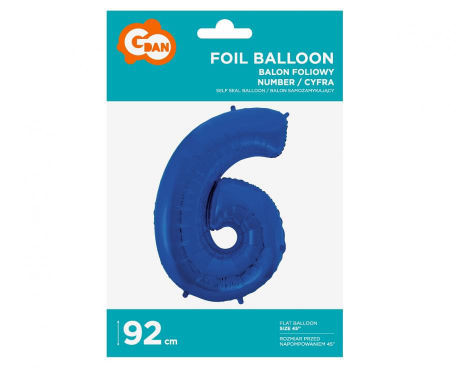 Balon foliowy "Cyfra 6", niebieska, 92 cm - Godan S.A. zdjęcie 2