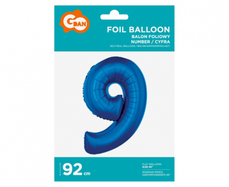 Balon foliowy "Cyfra 9", niebieska, 92 cm - Godan S.A. zdjęcie 2