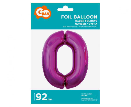 Balon foliowy Cyfra 0, różowa, 92 cm - Godan S.A. zdjęcie 2