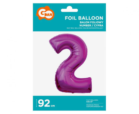 Balon foliowy Cyfra 2, różowa, 92 cm - Godan S.A. zdjęcie 2