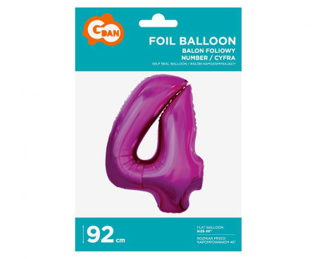 Balon foliowy Cyfra 4, różowa, 92 cm - Godan S.A. zdjęcie 2