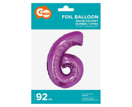 Balon foliowy Cyfra 6, różowa, 92 cm - Godan S.A. zdjęcie 2