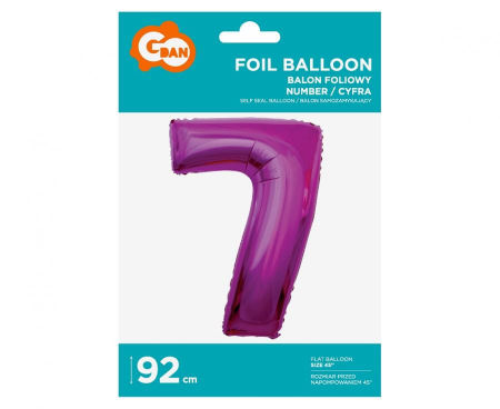 Balon foliowy Cyfra 7, różowa, 92 cm - Godan S.A. zdjęcie 2