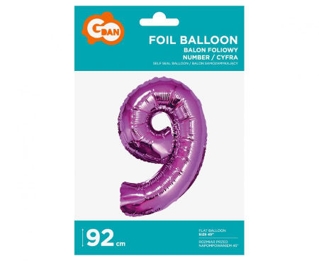 Balon foliowy Cyfra 9, różowa, 92 cm - Godan S.A. zdjęcie 2