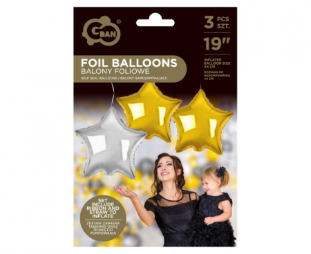 Balony foliowe B&C Gwiazdy złote i srebrne 19", 3 szt. - Godan S.A. zdjęcie 3