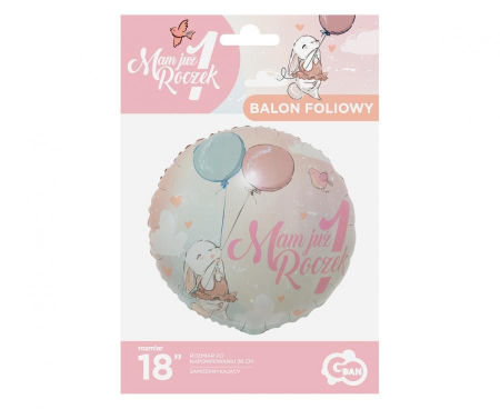 Balon foliowy Mam Już 1 Roczek, 18" (króliczek) - Godan S.A. zdjęcie 2